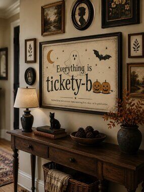 Tickety Boo Halloween Print | Vintage Ghost Pumpkin Wall Art | Retro Autumn